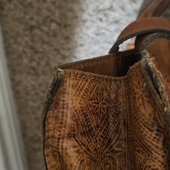 Patricia Nash Brown and Tan Stitched Ouine and Squares with Circles in them - Picture 15 of 15